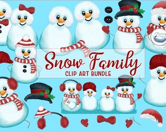 Snow Family Bundle, Clipart, Clip Art,  mittens, ear muffs, mom, dad, baby, brother, sister, PNG for sublimation, create your own, Christmas