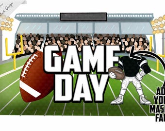 Game Day, Football Stadium, Mascot PNG, Add your own mascot, Football Background, commercial use, black jersey, football mascot, custom PNG