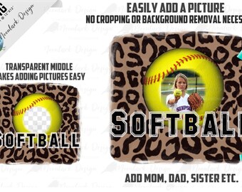 Softball PNG, custom photo,  softball photo template, PNG for sublimation, leopard background, Printable softball, Commercial Use,