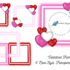 Neon Frames, Valentines frames, Heart Frame, Picture Frame, Clip Art Background, Valentines Day, PNG for sublimation, Commercial Use