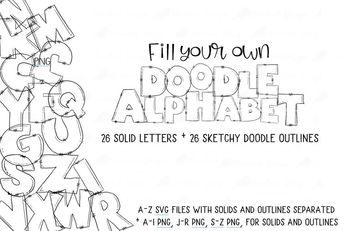 Use Letters Fill Your Own, Sketched Doodle Letters, Doodle Alphabet PNG, Fillable ...