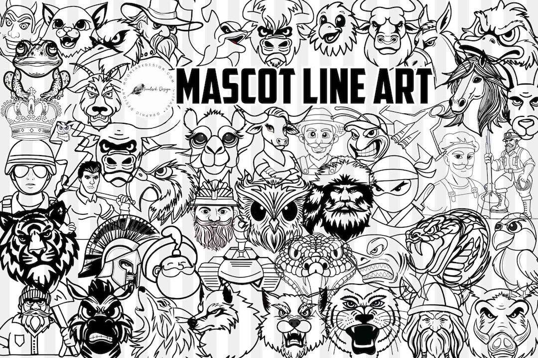 Mascot PNG Bundle, Line Art, 180+ Mascots, Commercial Use, Preppy ...