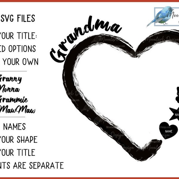Create Your Own, Heart with Kids Names, Grandma PNG, Mama PNG, Angel Baby, custom kid names, cut file, Heart SVG, custom Grammy, custom mimi