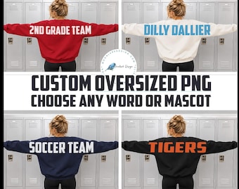 Custom School Spirit,  Oversized Back Design, PNG, Personalized Mascot Name, Team Name, Custom Word, Digital Download, Varsity High School
