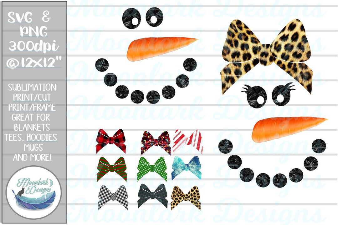 Snowman, Snow Girl, SVG Cut File, PNG for Sublimation, Bow Tie, Hair