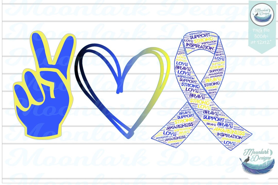 Peace Love Downs Syndrome Awareness | Blue Yellow PNG for Printable and ...