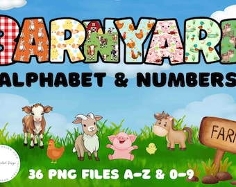 Barnyard Alphabet, numbers, Doodle Letters, commercial use, farm animal letters, cow letters, pig letters, chicken letters, horse alphabet