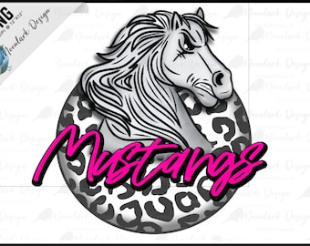 Mustangs PNG, school spirit, team mascot, leopard background, pink words, cute, school mascot, school pride, go Mustangs , preppy mascot
