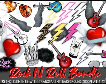 Clip art rock n roll, clipart guitare, ailes de coeur, éclair léopard, néon png, rock des années 90, groupe png, ailes noires, fond grunge,