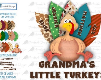Les petites dindes de grand-mère, png pour Thanksgiving, clipart de dinde, plume modifiable, PNG pour sublimation, sublimation de Thanksgiving, PNG imprimable
