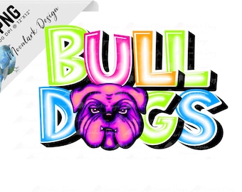 Bulldogs Mascot, Neon Mascot, PNG file, Neon School Spirit, Doodle Letter Design, retro mascot, Commercial Use, Preppy Mascot, 90s mascot