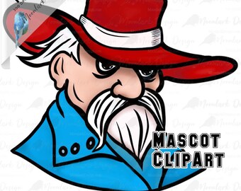 Red and Blue General clip art, school spirit, team mascot, General logo, hand drawn, school mascot, school pride, go Generals, Rebels