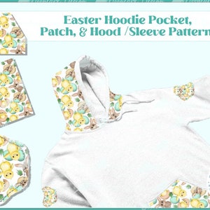 Easter hoodie pocket, Bunny and Chick, Easter Patch, bleach patch, hood pattern, seamless pattern, PNG sublimation, sleeve,  Commercial Use