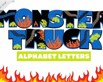 Monster Truck, Alphabet Letters, PNG Bundle, Monster Truck Font, Kids Truck Letters, Sublimation Clip Art, DTF Letters, Doodle Letters
