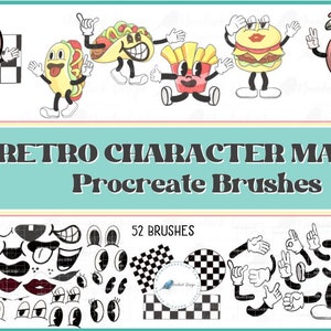Retro Character, procreate brush, Retro Mascot brush, retro cartoon, vintage character, face clipart, hand clipart, Commercial Use,