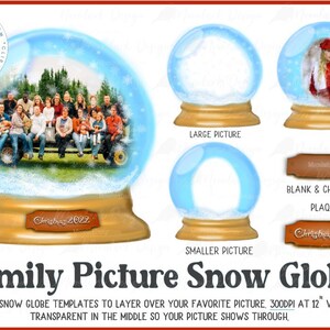 Photo de famille, boule à neige, téléchargement de Noël, boule à neige aquarelle, ajoutez une image, photo personnalisée, PNG pour sublimation, usage Commercial