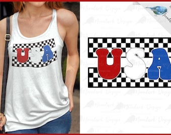 Retro USA, Checker design, Fourth of July, Independence Day, Patriotic PNG, PNG for sublimation, Commercial Use, groovy usa, retro 4th of