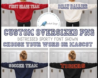 Custom School Spirit,  Oversized Back Design, PNG, Personalized Mascot Name, Team Name, Custom Word, Distressed Varsity High School
