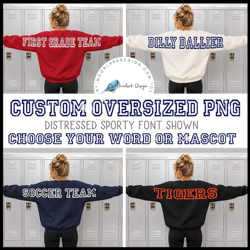 Custom School Spirit, Oversized Back Design, PNG, Personalized Mascot Name, Team Name, Custom Word, Distressed Varsity High School image 1