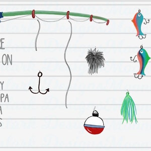 Hooked on Daddy, Fishing Pole Lures, fishing clipart Elements, make your own, Fathers Day, Fishing grandpa, commercial use, PNG sublimation image 2