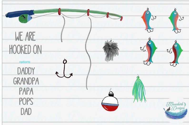 Hooked on Daddy, Fishing Pole Lures, fishing clipart Elements, make your own, Fathers Day, Fishing grandpa, commercial use, PNG sublimation image 2