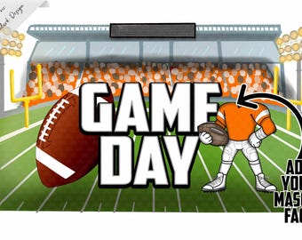 Game Day, Football Stadium, Mascot PNG, Add your own mascot, Football Background, commercial use, Orange jersey, football mascot, custom PNG
