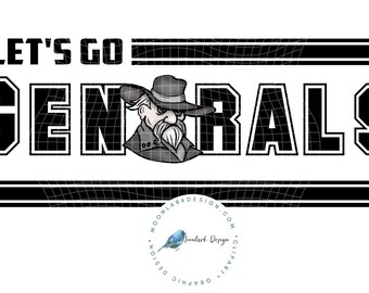 Generals Mascot, Let's Go Generals , Generals football, School Spirit, football team, preppy mascot, Commercial Use, Retro Mascot, digital