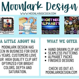 May include: A digital illustration of a baseball themed design with a boy wearing a baseball cap and holding a bat. The text "Moonlark Design" is at the top of the image. The website address "www.moonlarkdesign.com" is below the text. The text "A Little About Us" is in the left column. The text "What We Offer" is in the right column. The text "Hand Drawn Clip Art", "Seamless Patterns", "Alphabet Packs", and "Finished Designs" are listed below the text "What We Offer". The text "Check Us Out At: moonlarkdesign.com" is at the bottom of the right column.