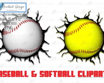 Baseball cracked wall, Softball cracked wall, baseball clipart, softball clip art, PNG for sublimation, Commercial Use, baseball smash,