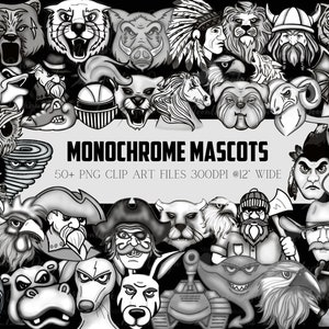 Mascot PNG Bundle, Commercial Use, Preppy Macots, School Spirit Clip Art, Mascot Drive, Mascot Clip Art, black and white, game day