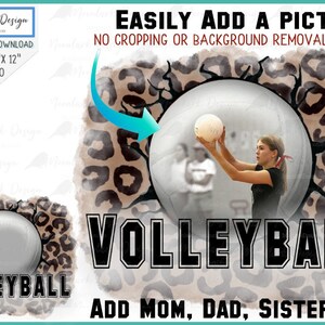 Volleyball PNG, custom photo,  volleyball photo template, PNG for sublimation, leopard background, Printable volleyball, Commercial Use,