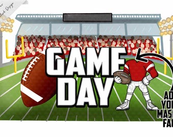 Game Day, Football Stadium, Mascot PNG, Add your own mascot, Football Background, commercial use, red jersey, football mascot, custom PNG
