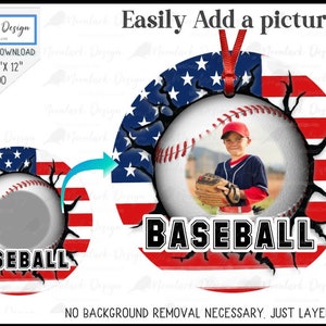 Baseball-Taschenanhänger png, benutzerdefiniertes Foto, Baseball-Fotovorlage, PNG für Sublimation, amerikanische Flagge, Weihnachtsverzierung, kommerzielle Nutzung,