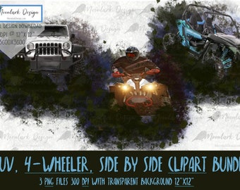SUV Clip Art, 4 wheeler clipart, Side by side clipart, mudding vehicles png, ATV clipart, PNG for sublimation, Commercial Use