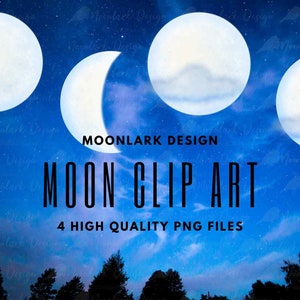 Moon Clip Art, Full Moon PNG, Crescent Moon, with clouds, commercial use, Halloween Clip Art, Moon Phases, Christmas Clip Art, celestial