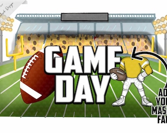 Game Day, Football Stadium, Mascot PNG, Add your own mascot, Football Background, commercial use, Yellow jersey, football mascot, custom PNG