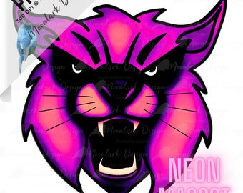 Neon Mascot, Wildcat Mascot, Wildcat Clip Art, Wildcat PNG, School Pride, School Spirit, Commercial Use, Preppy Mascot, wampus cat png