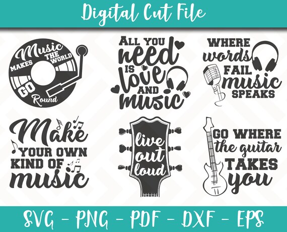 Music Svg Bundle Pack 6 Svg Files Music Lover Svg File Music Etsy