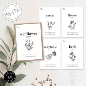EDITABLE Seed Pack Black Label /Tag Png - Canva Template (Flower, Vegetable, Herb, Wildflower) - Packaging - DIY Printable PDF -Digital File