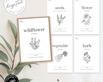 EDITABLE Seed Pack Black Label /Tag Png - Canva Template (Flower, Vegetable, Herb, Wildflower) - Packaging - DIY Printable PDF -Digital File