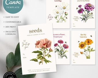 EDITABLE Flower Seed Packet Card / Label - Canva Template - (Valentines, Gift, Wedding, Farm) Packaging - DIY Printable PDF - Digital File