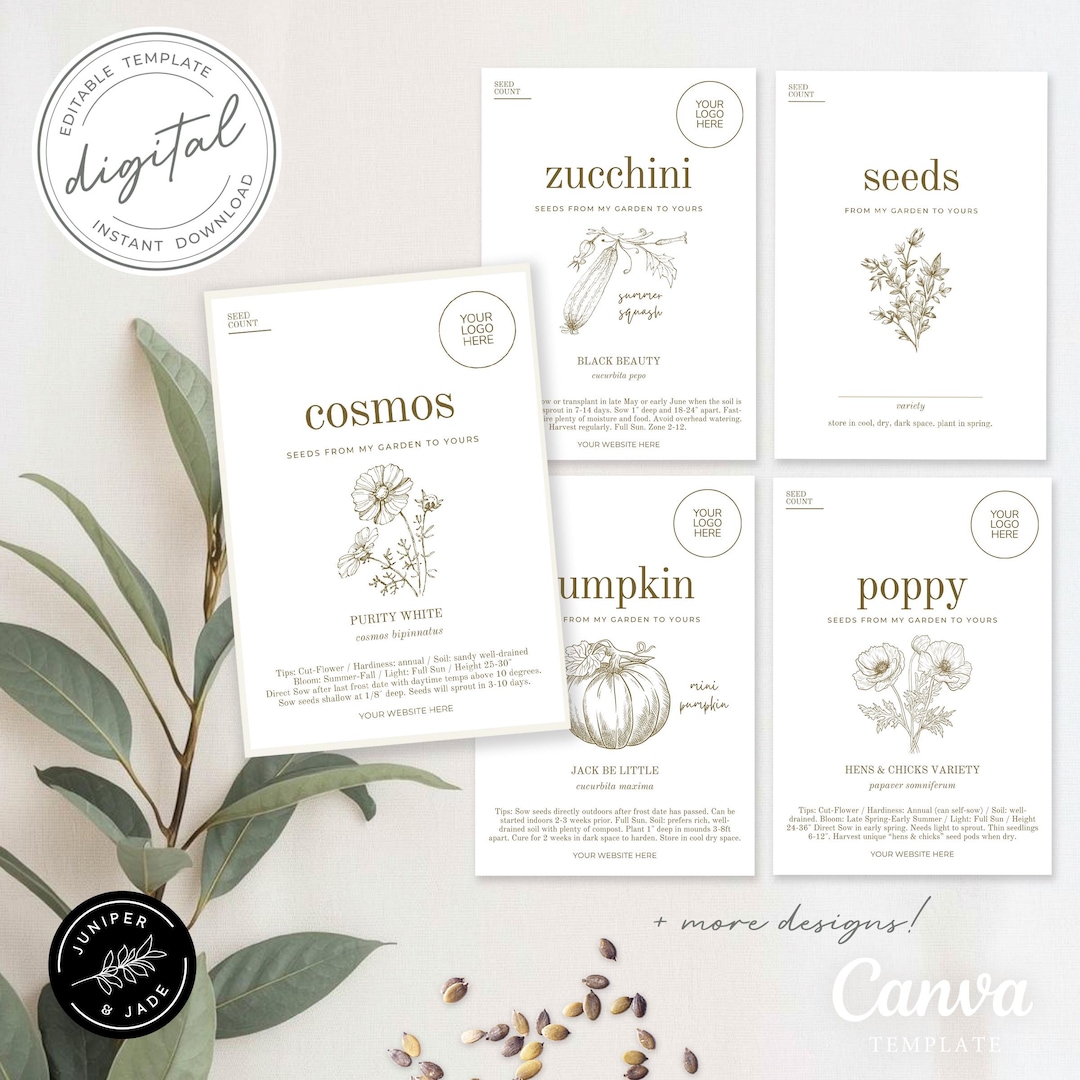 Seed Collection Project Label EDITABLE Garden Seed Pack Label /tag - Canva Template (flower ...