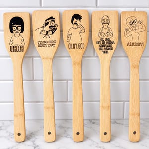 Bob’s Burgers Spatula – Oh My God and others – Laser Engraved Bamboo Kitchen Utensil – Bob Belcher Gift