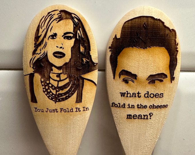 Schitt's Creek Fold in the Cheese Spoon Set - David & Moira Rose - Wooden Handmade Laser Engraved Spoons