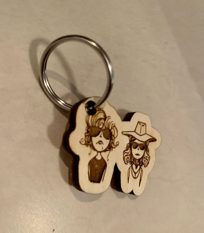 Thelma and Louise wooden handmade keychain BFF best friend gift