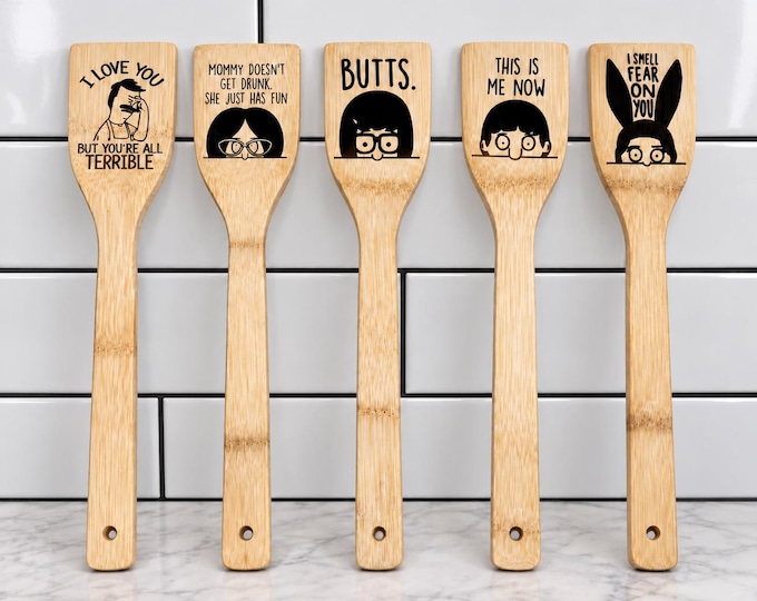 Bob’s Burgers Spatula, Laser Engraved Bamboo Kitchen Utensil, Bob Linda Tina Gene Louise Gift