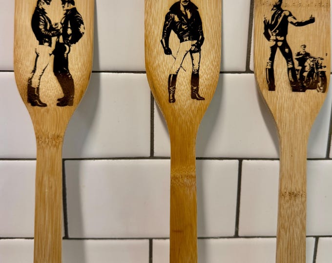 Tom of Finland Bamboo Laser Engraved Spatula