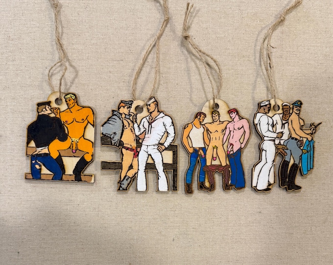 Tom of Finland Inspired Hand painted Wooden Ornaments