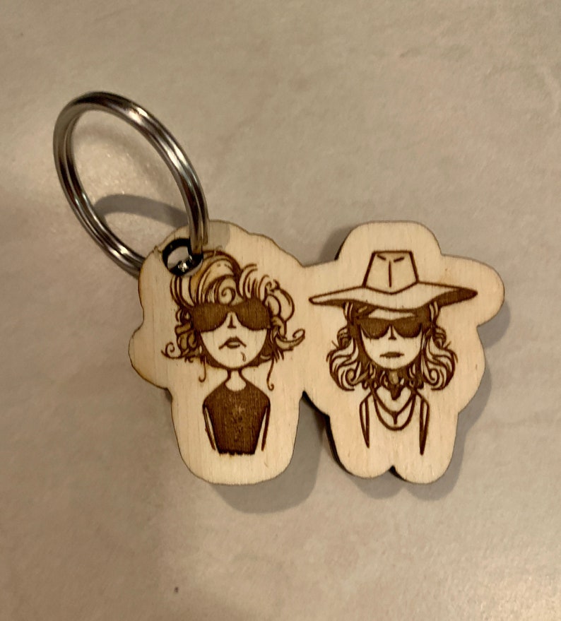 Thelma and Louise wooden handmade keychain BFF best friend gift