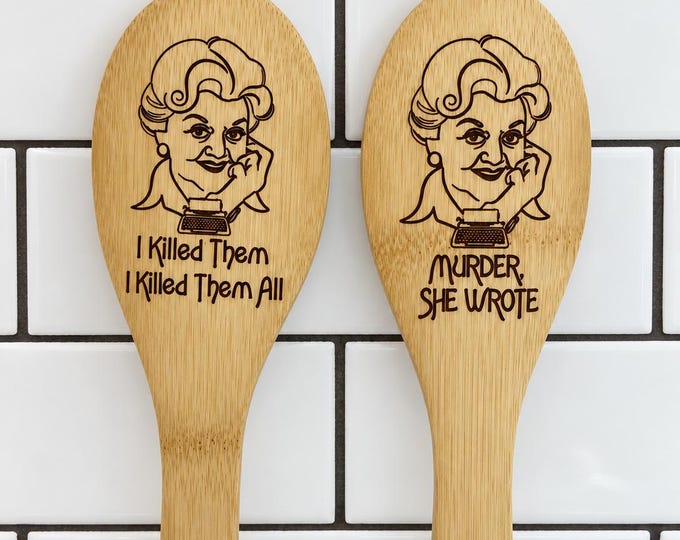Murder She Wrote Spoon, Jessica Fletcher Gift, Engraved Bamboo Spoon, Angela Lansbury Gift, Funny Kitchen Utensil
